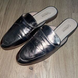 Catherine Malandrino Tuxedo Silver Leather Mule Loafers Women's Shoes Size 8